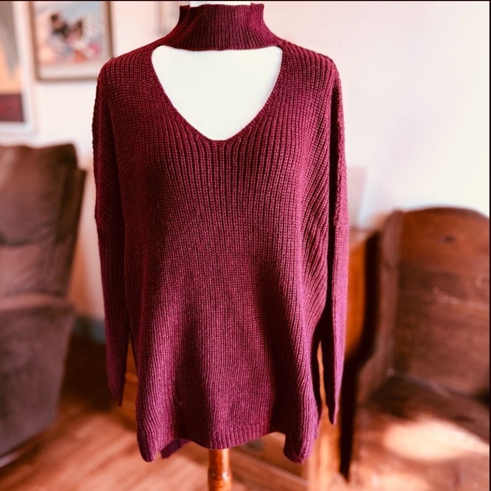 NWT! Very J Wine Cut Out Turtleneck Sweater - Picture 2 of 8